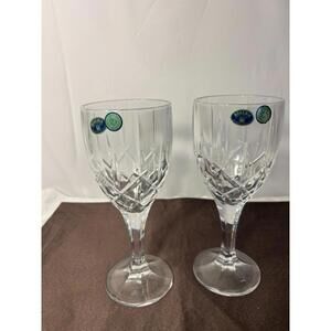 Bohemia 24% Lead Crystal Wine Glasses Set of 2 Czech Cut Glass Pineapple 8.5oz